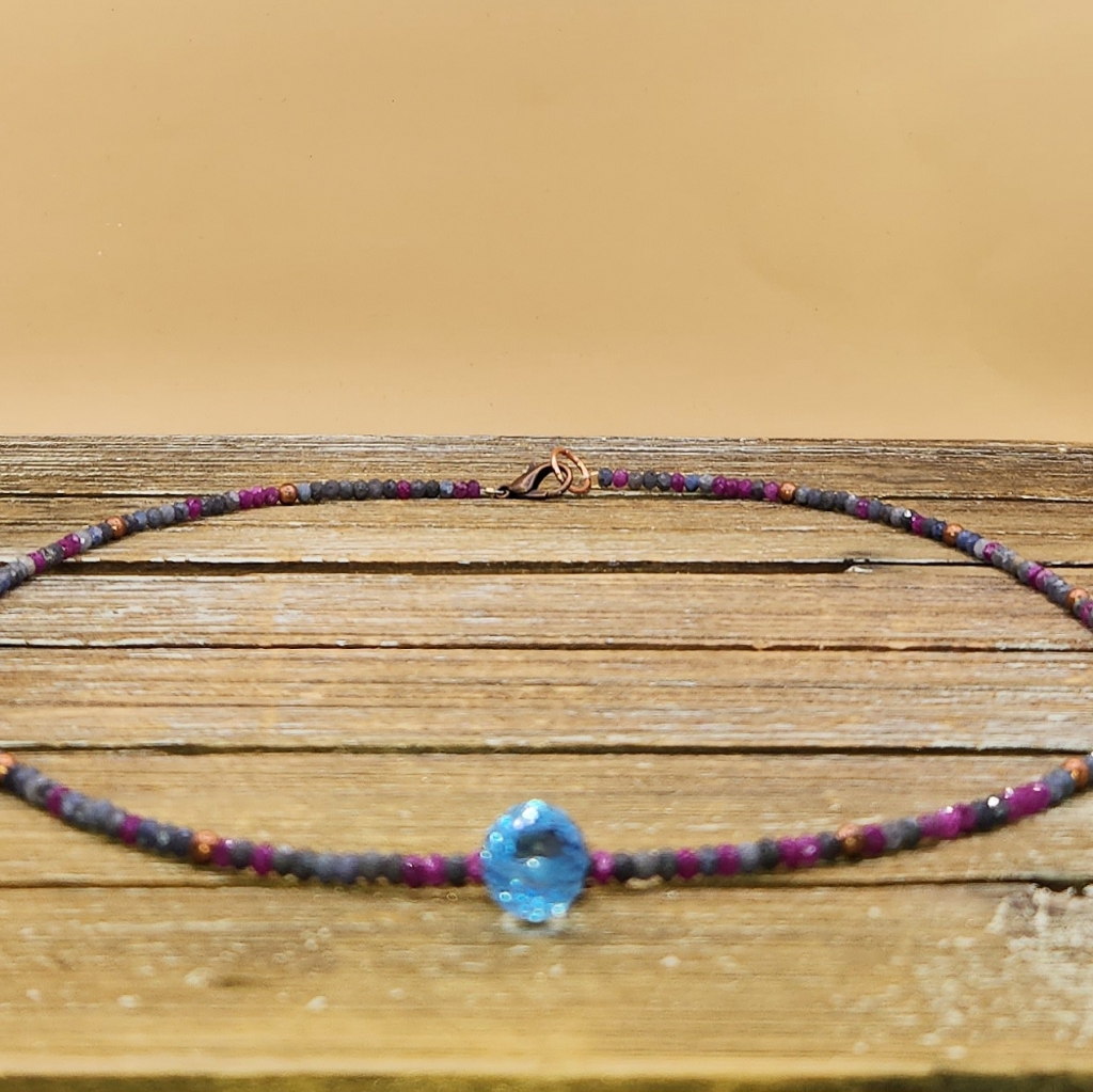 SaphireRuby Sky Blue Topaz And Copper Beaded Necklacke 21$